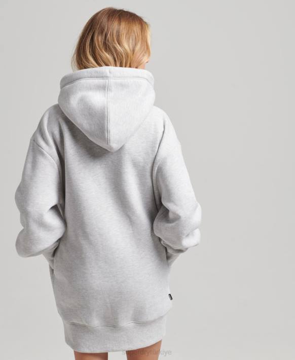 kadınlar Superdry açık gri organik pamuklu logo işlemeli sweat elbise NNTB2461