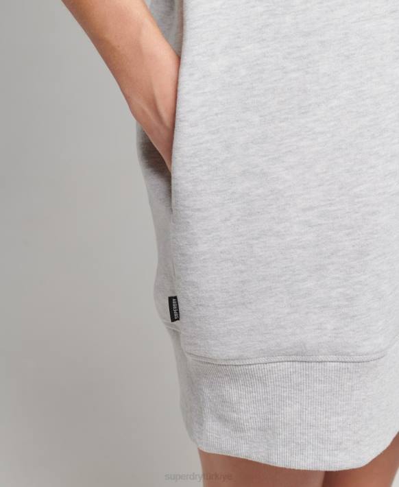 kadınlar Superdry açık gri organik pamuklu logo işlemeli sweat elbise NNTB2461