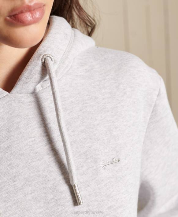 kadınlar Superdry açık gri vintage logo işlemeli kapüşonlu elbise NNTB2487