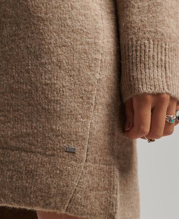 kadınlar Superdry bej örme v yaka kazak elbise NNTB2421