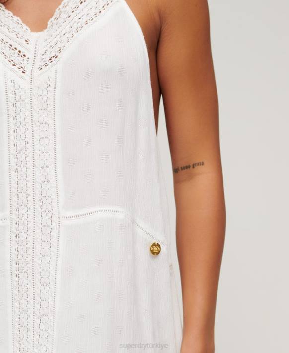 kadınlar Superdry beyaz dantel süslemeli maksi elbise NNTB2213