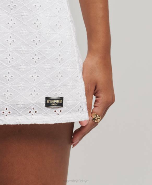 kadınlar Superdry beyaz vintage broderie mini elbise NNTB2364