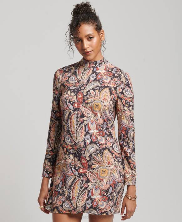 kadınlar Superdry bronzlaşmak uzun kollu baskılı mini elbise NNTB2476