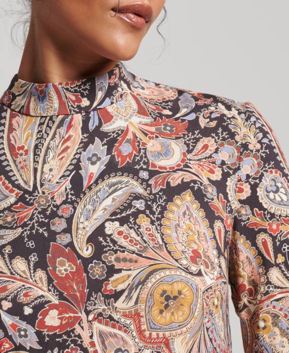 kadınlar Superdry bronzlaşmak uzun kollu baskılı mini elbise NNTB2476