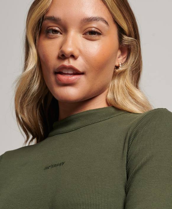 kadınlar Superdry haki uzun kollu ribanalı mini elbise NNTB6666