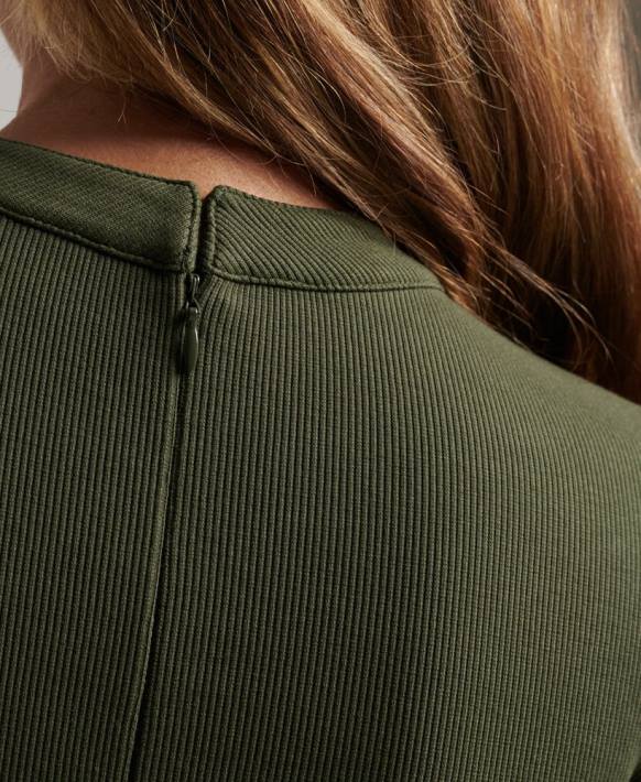 kadınlar Superdry haki uzun kollu ribanalı mini elbise NNTB6666