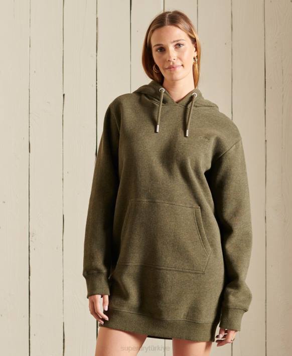 kadınlar Superdry haki vintage logo işlemeli kapüşonlu elbise NNTB2521