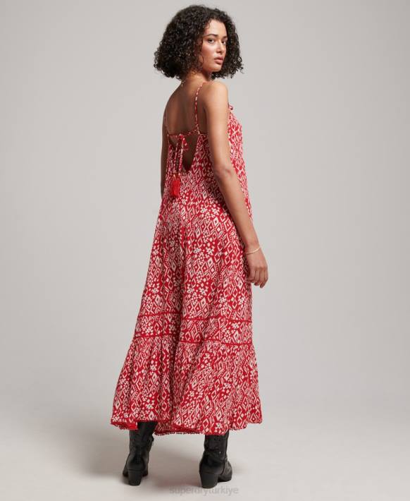 kadınlar Superdry kırmızı uzun cami elbise NNTB2376