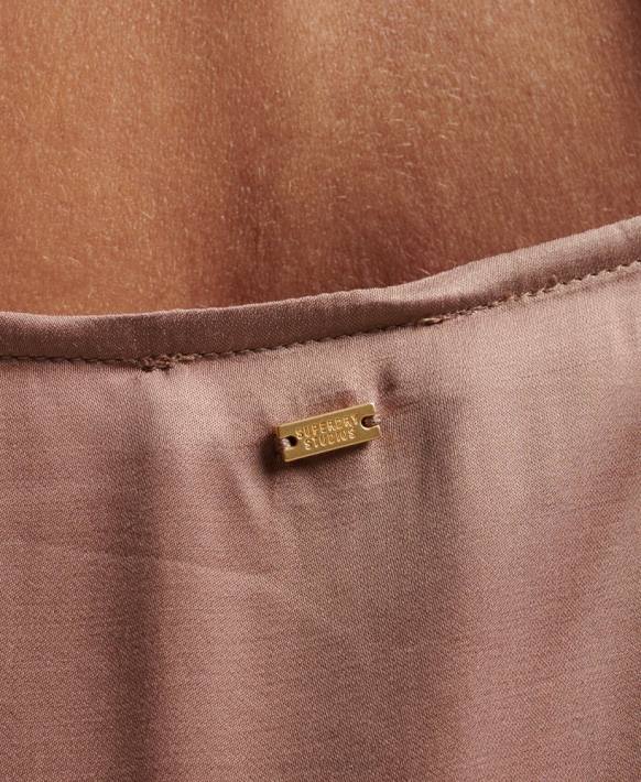 kadınlar Superdry kahverengi saten cami midi elbise NNTB2377