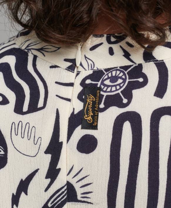 kadınlar Superdry krem baskılı midi uzun kollu elbise NNTB6707