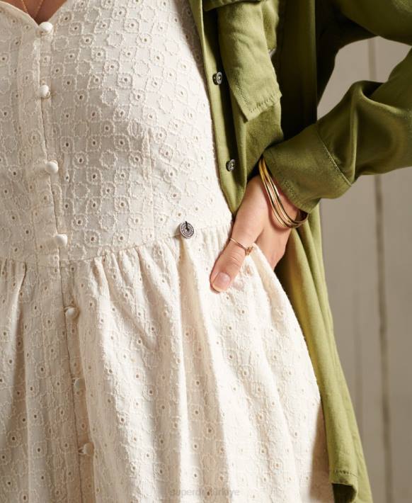 kadınlar Superdry krem broderie mini elbise NNTB2544