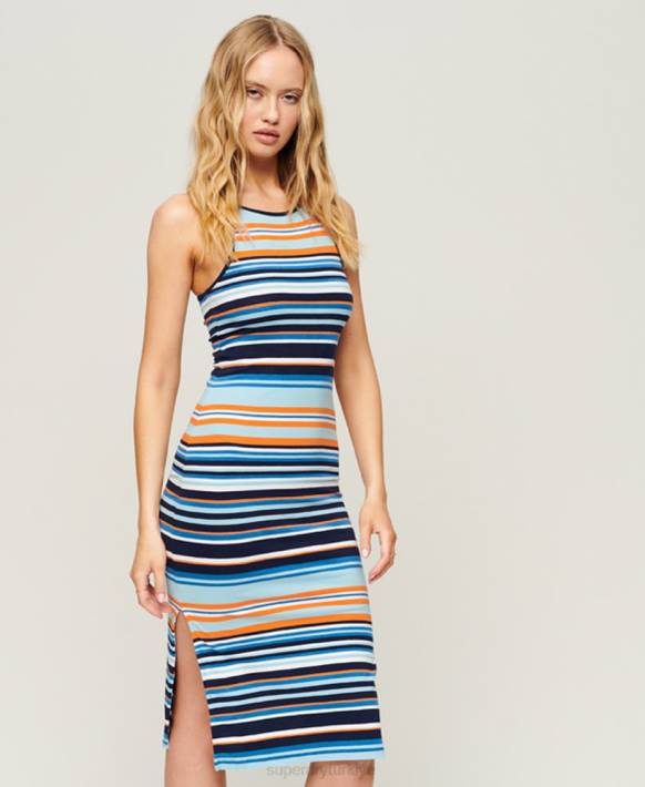 kadınlar Superdry mavi jarse çizgili cami midi elbise NNTB2193