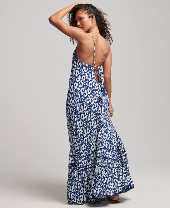 kadınlar Superdry mavi uzun cami elbise NNTB2380