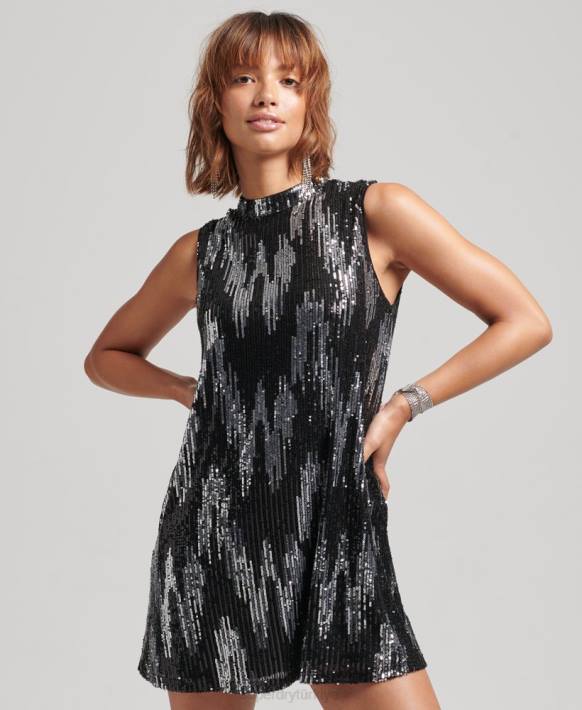kadınlar Superdry çok payetli çizgili mini elbise NNTB2460
