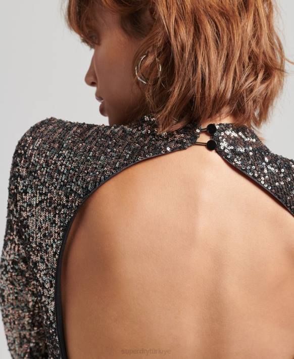 kadınlar Superdry çok sırtı açık pullu midi elbise NNTB2465