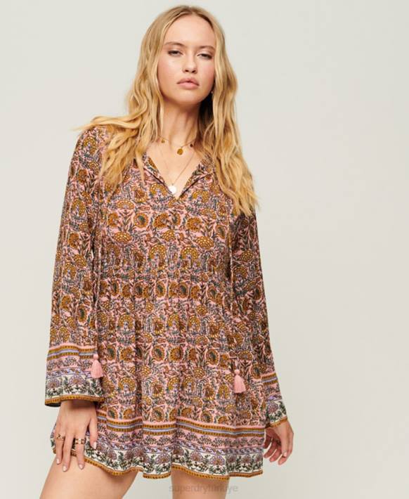 kadınlar Superdry pembe 60'lar mini elbise NNTB2080