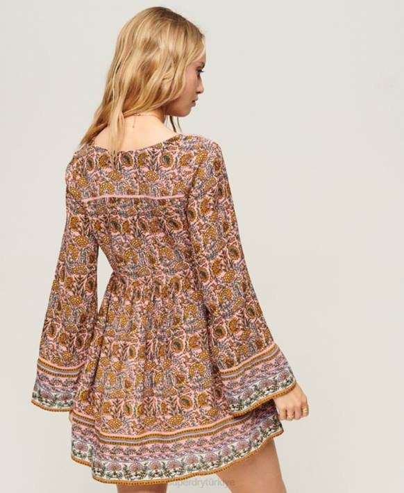 kadınlar Superdry pembe 60'lar mini elbise NNTB2080