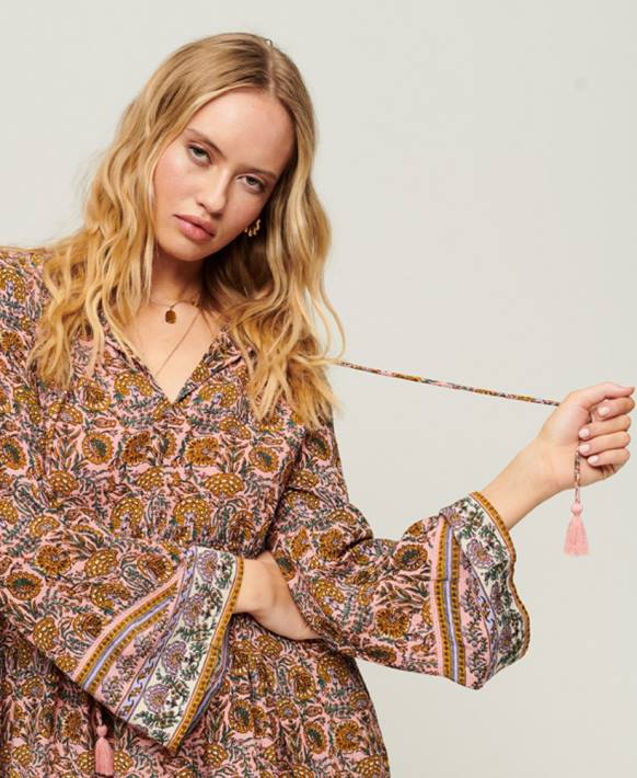 kadınlar Superdry pembe 60'lar mini elbise NNTB2080