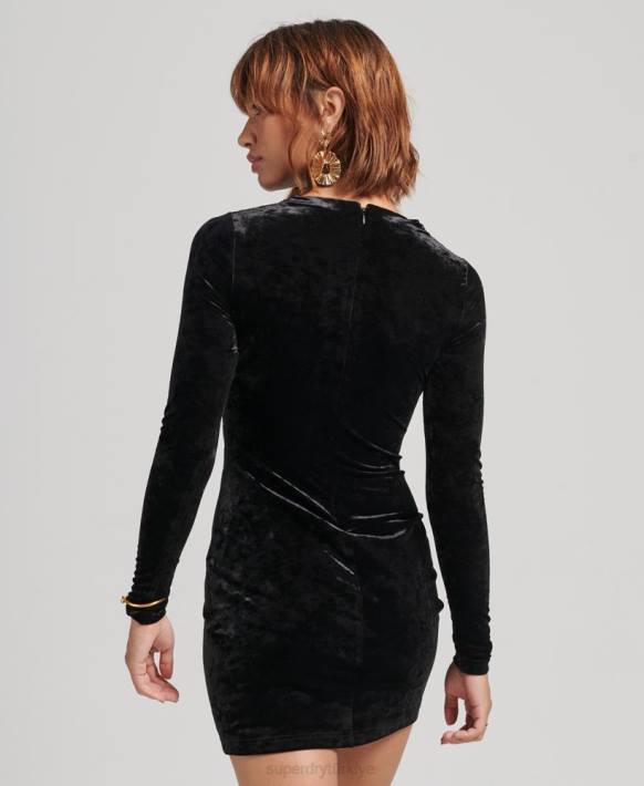 kadınlar Superdry siyah kadife uzun kollu mini elbise NNTB2445