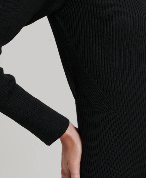 kadınlar Superdry siyah sırtı açık örgü midi elbise NNTB6662