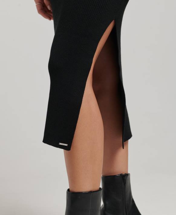 kadınlar Superdry siyah sırtı açık örgü midi elbise NNTB6662