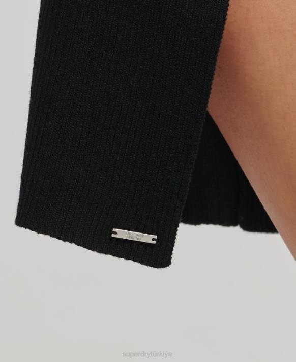 kadınlar Superdry siyah sırtı açık örgü midi elbise NNTB6662