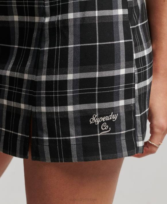 kadınlar Superdry siyah vintage kareli mini elbise NNTB2435
