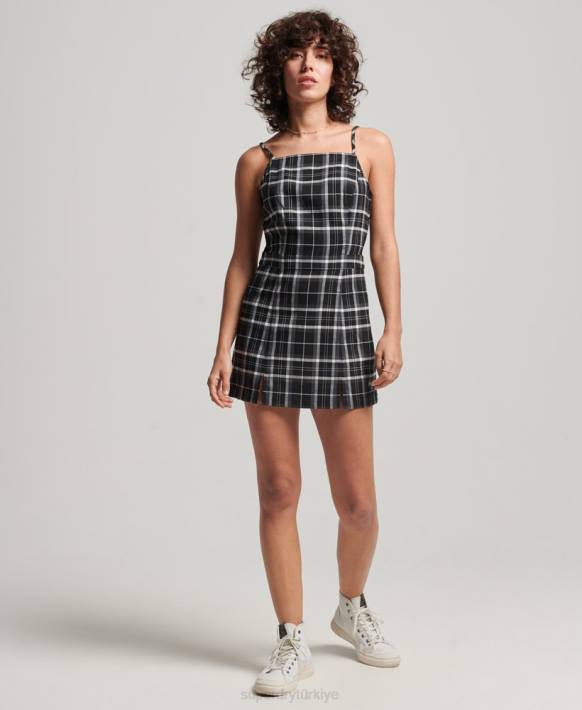 kadınlar Superdry siyah vintage kareli mini elbise NNTB2435
