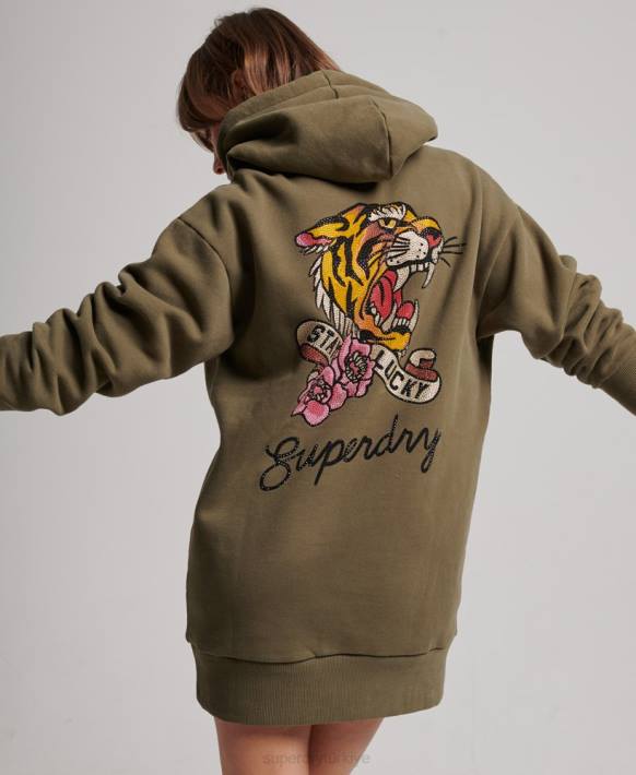 kadınlar Superdry yeşil dövme hoodie ter elbise NNTB2517