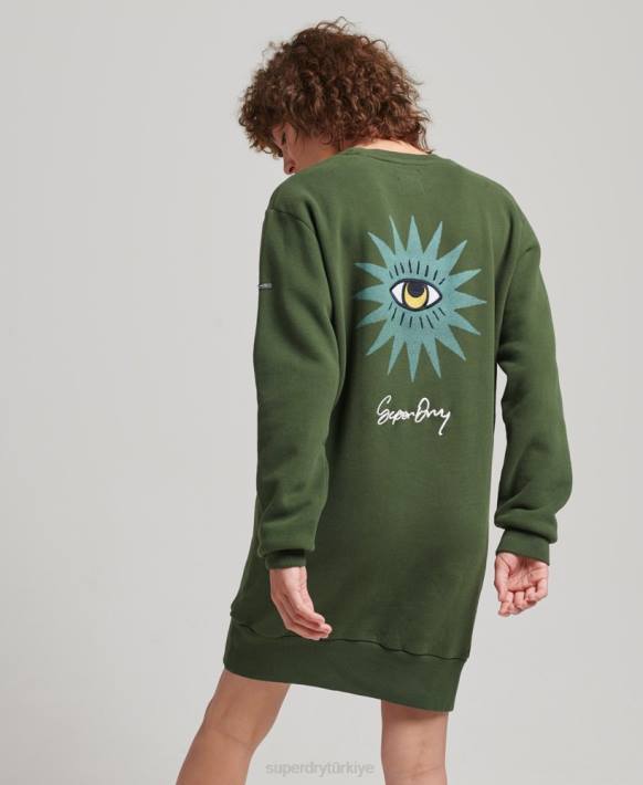 kadınlar Superdry yeşil göçebe halk sweatshirt elbise NNTB2534