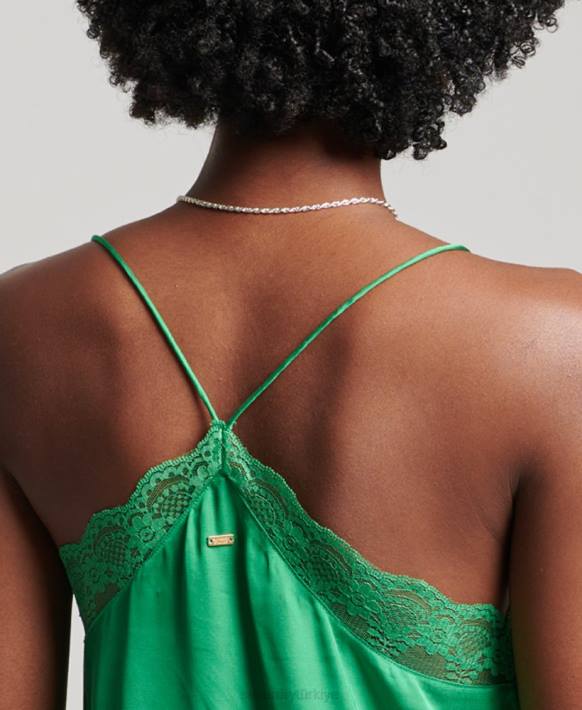 kadınlar Superdry yeşil saten cami mini elbise NNTB2452