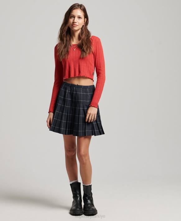 kadınlar Superdry Donanma eski pileli mini etek NNTB4159