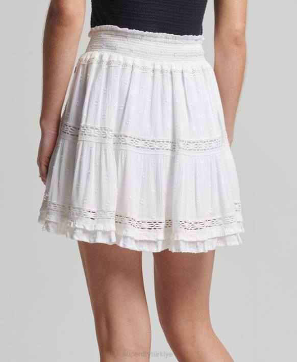 kadınlar Superdry beyaz eski dantel mini etek NNTB4133