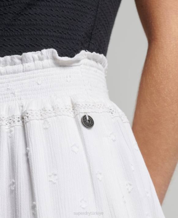kadınlar Superdry beyaz eski dantel mini etek NNTB4133