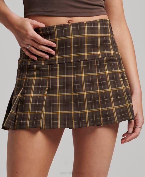 kadınlar Superdry kahverengi 1/2 pileli kareli etek NNTB4124