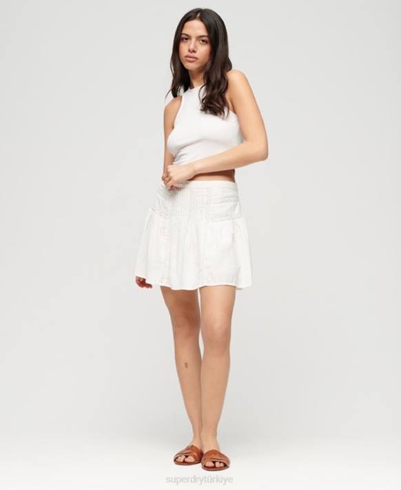 kadınlar Superdry krem dantelli mini etek NNTB2145