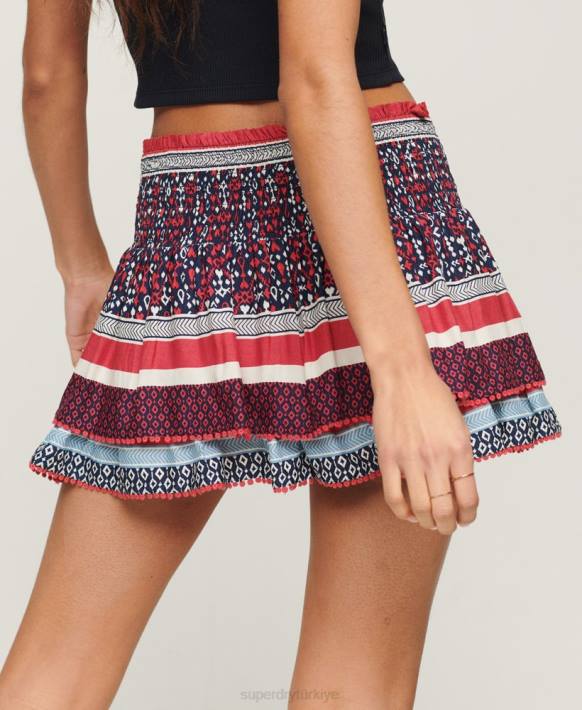 kadınlar Superdry krem eski katlı mini etek NNTB4127