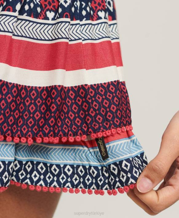 kadınlar Superdry krem eski katlı mini etek NNTB4127