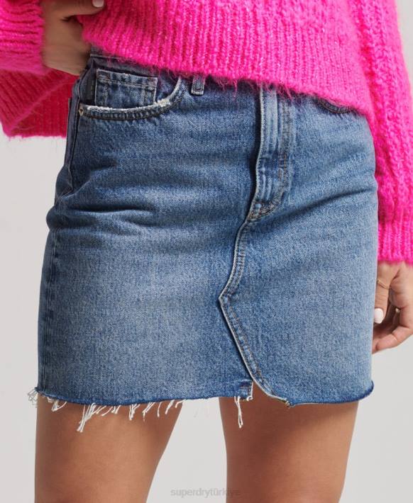 kadınlar Superdry mavi kot mini etek NNTB6739