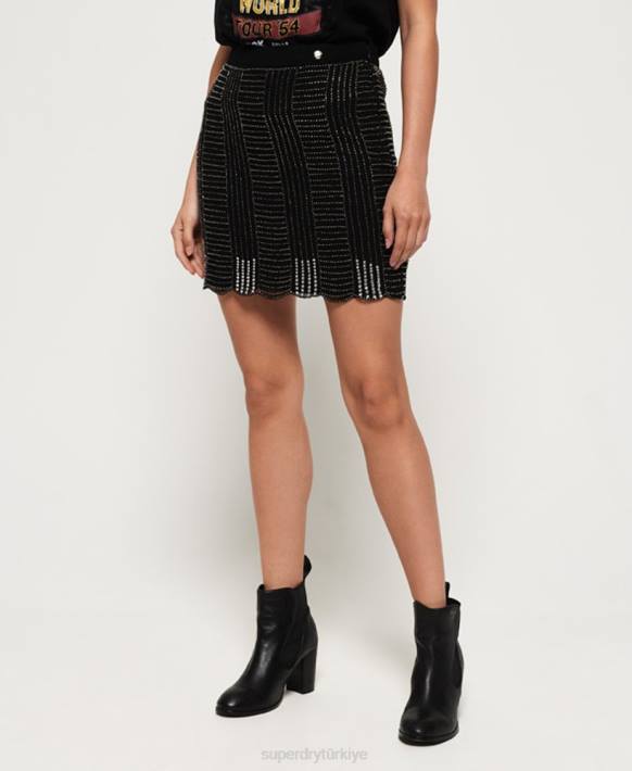 kadınlar Superdry siyah buzul eteği NNTB4168