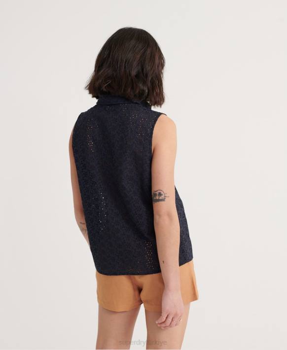 kadınlar Superdry Donanma ince broderie gömlek NNTB3074