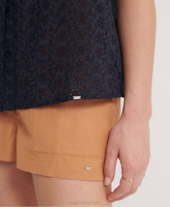 kadınlar Superdry Donanma ince broderie gömlek NNTB3074