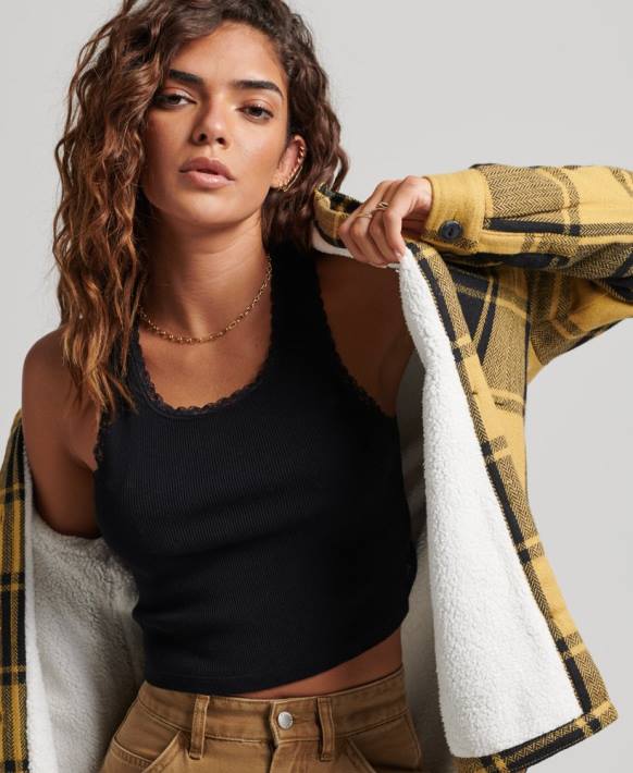 kadınlar Superdry altın borg flanel kareli ince ceket NNTB2927