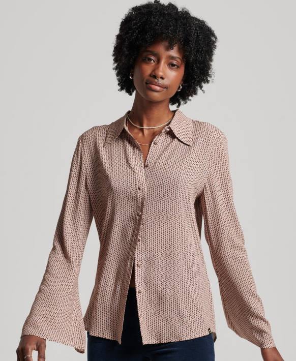 kadınlar Superdry bej stüdyolar yetmişli gömlek NNTB2955