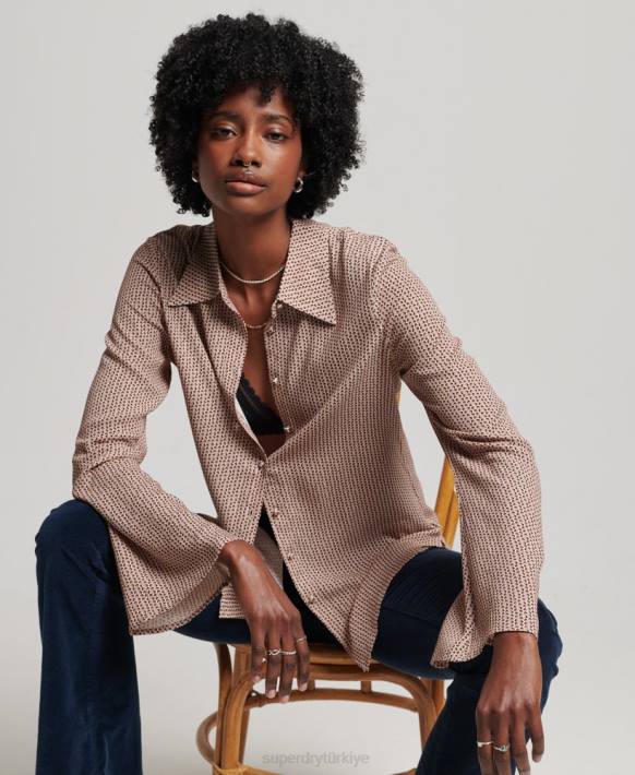 kadınlar Superdry bej stüdyolar yetmişli gömlek NNTB2955