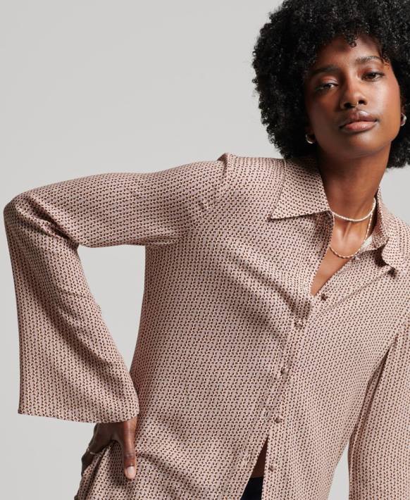 kadınlar Superdry bej stüdyolar yetmişli gömlek NNTB2955