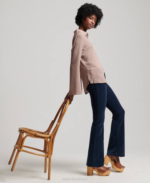 kadınlar Superdry bej stüdyolar yetmişli gömlek NNTB2955