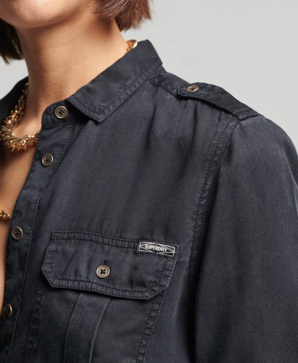 kadınlar Superdry kahverengi askeri gömlek NNTB3004