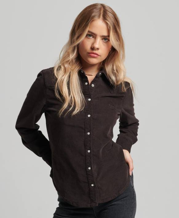 kadınlar Superdry kahverengi kordon batı gömlek NNTB3015