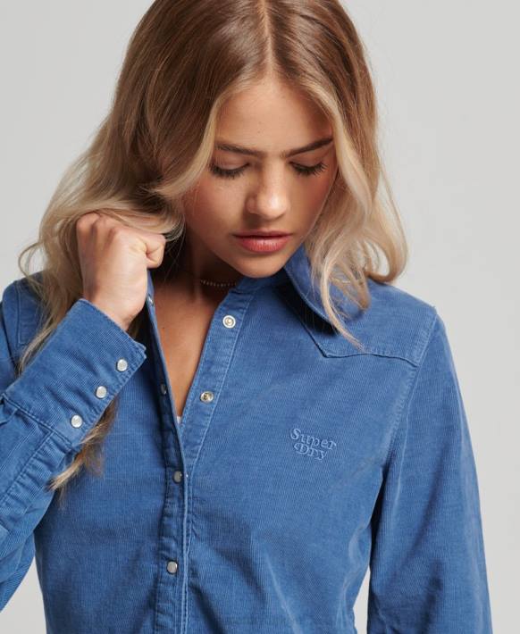 kadınlar Superdry mavi kordon batı gömlek NNTB3011